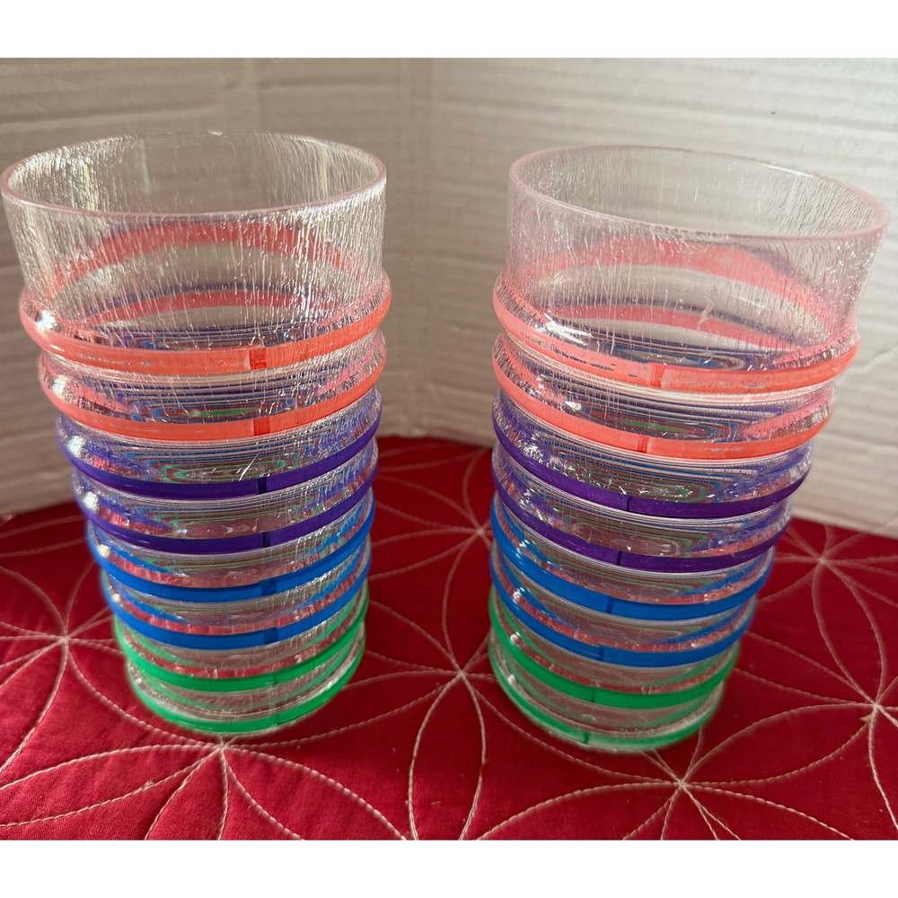 Vintage Rainbow Acrylic Glasses
Set of 2 Multi Color Striped Tumblers
